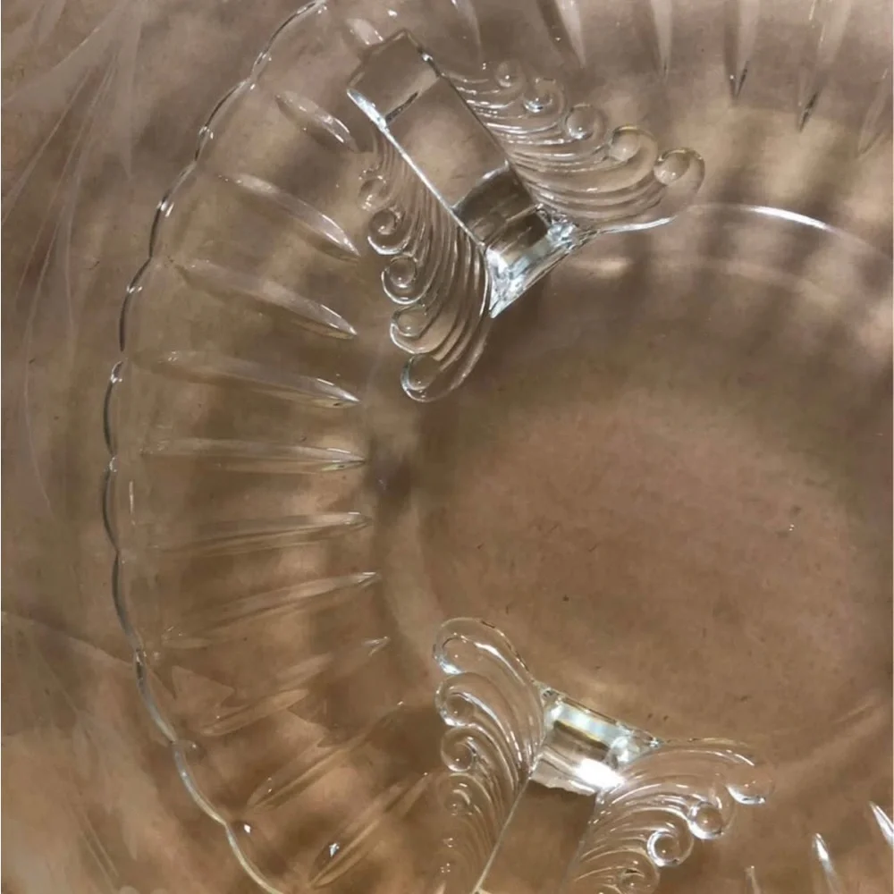 CAMBRIDGE Clear Glass Footed Centerpiece With Etched Floral Design 14”